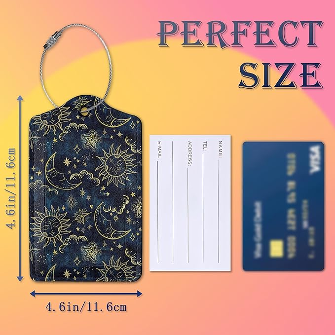 2 Pack Luggage Tag for Suitcases,Moon Sun Stars Clouds PU Leather Bag Travel Suitcase ID Identifier Baggage Tags for Women Men Travel