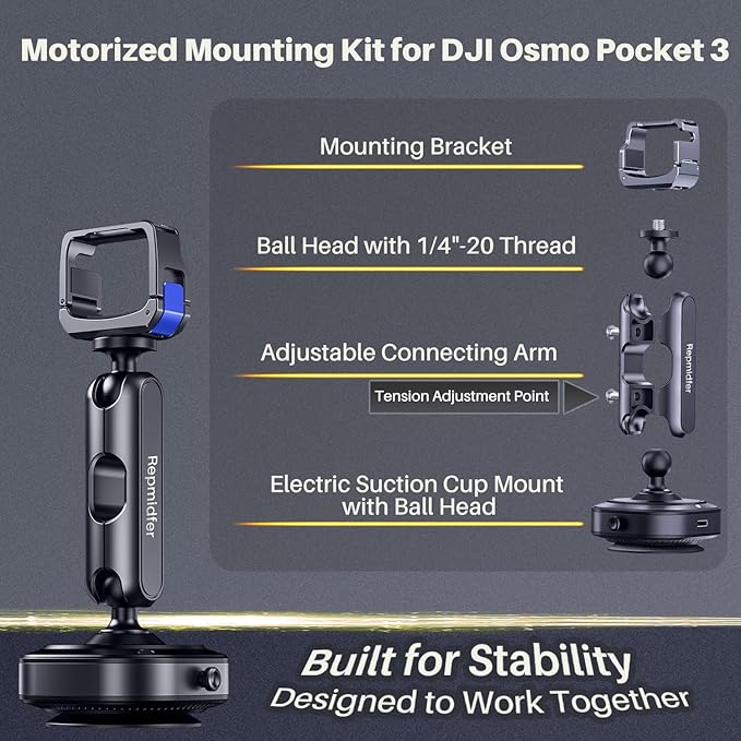 Pocket 3 Suction Cup Camera Mount, [Auto-Seal & Quick Release] Car Windshield Window Dash Holder Accessories for DJI Osmo Action 6/5 Pro/4/Nano, GoPro Hero 13-11, Insta360 X5 X4 ACE Pro 2