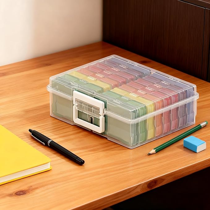 ＯｐｐｓＺｅｃｅ 4" x 6" Photo Organizer Storage Container with 16 Inner Case, Photo Storage Box with Handle for Crafts, Arts, Scrapbooking Stationery, Seed, Sewing Supplies, Arts Supply(Rainbow-Colored)
