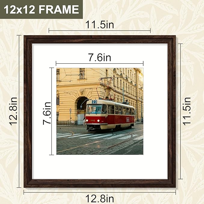 Vittanly 12x12 Picture Frame Set of 4, Vintage Photo Frame for Wall or Tabletop, Display 8x8 Pictures with Mat or 12x12 without Mat, Rustic Farmhouse Home Decor, Dark Brown