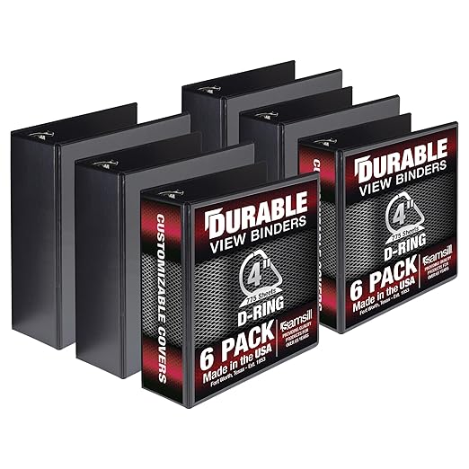 Samsill Durable 4 inch 3 Ring Binder, Made in USA, D Ring Binder, FSC 100% Recycled Chipboard, Black, 4 Pack