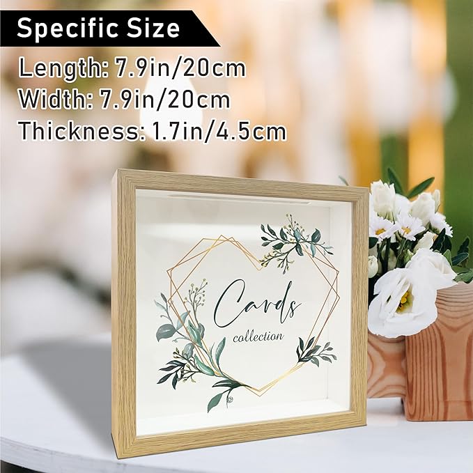 8" x 8" Card Collector Box Photo Frame - Greenery Pattern Wood Keepsake - Everything I Want to Remember - Display Collector Memory Box for Greeting Cards, Tickets,Invitation Keepsake Gift - A04