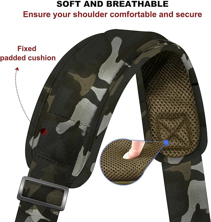 ZINZ 75" Shoulder Strap with Fixed Pad and Dual Balanced Buckles，Camouflage Green