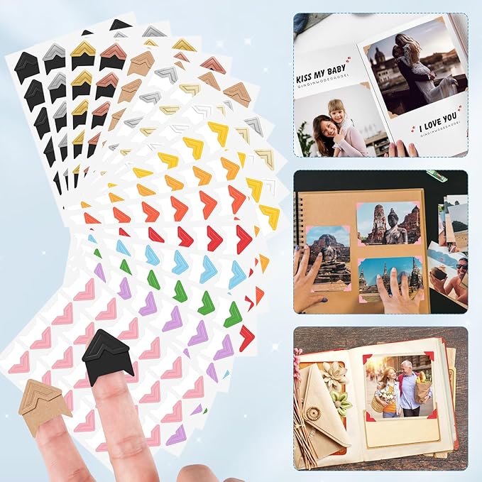 15 Sheets 360 PCS White Acid-Free Photo Corners Notebook, Self-Adhesive Photo Corners for DIY Photo Album Journal, Photo Corner Stickers for Trip Journal Memory Book