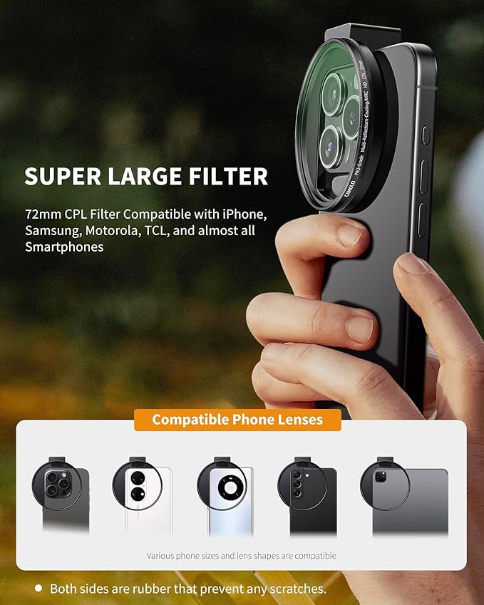 CPL Filter for Phone, 72mm Camera Polarized Lens Polarizing Filter with Metal Cold Shoe Phone Clip Compatible with iPhone 17 16 15 14 13 12 11 X XS Plus PRO Max Samsung Galaxy Motorola Pixel