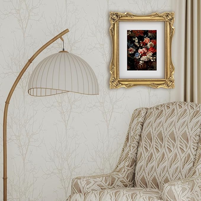 8x10 Vintage Picture Frame Gold, Ornate Baroque Gothic Victorian Frames with Mat for 5x7 or 8 x 10 Photos, Tabletop or Wall Display, Antique Home Decor Accent
