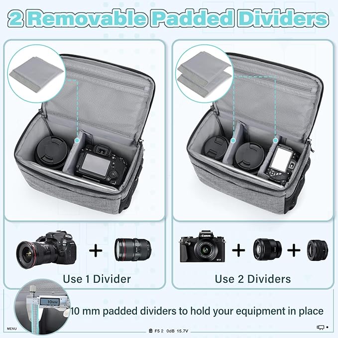 RAINSMORE Camera Bag for DSLR SLR Mirrorless Camera,Small Camera Sling Bag for Photographers Waterproof Camera Case with Tripod Holder Compact Camera Bag Crossbody with Rain Cover，Grey