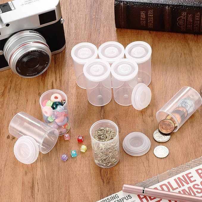 Wenqik 50 Pcs Film Canisters with Caps for Rockets 35 mm Plastic Empty Film Canister Holder Camera Reel Containers for Beads Fish Hook Keys Small Accessories Storage(Clear)