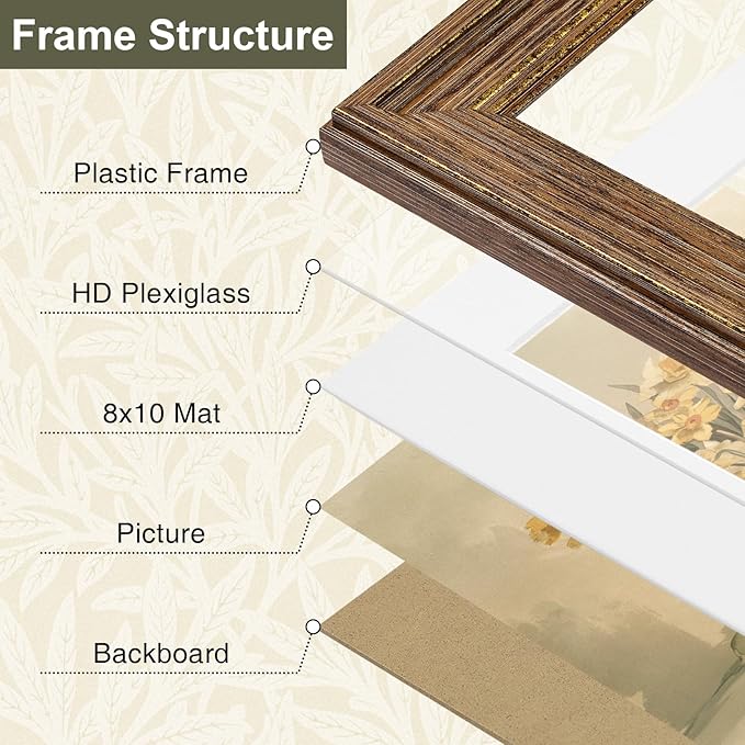 Vittanly 11x14 Picture Frame Set of 4, Vintage Photo Frame for Wall Mount, Display 8x10 Pictures with Mat or 11x14 without Mat, Rustic Farmhouse Home Decor, Walnut