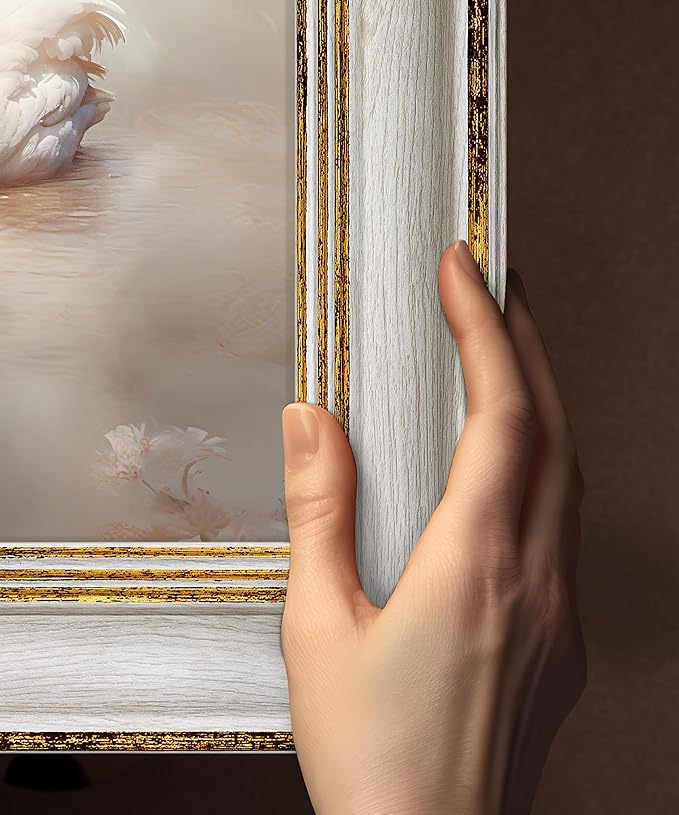 Afuly 8x10 Picture Frame Vintage Picture Frames Antique Retro White Gold Edge Photo Frame Gallery Wall Hanging Tabletop Display for Home Decor Birthday Gifts for Grandma Mom