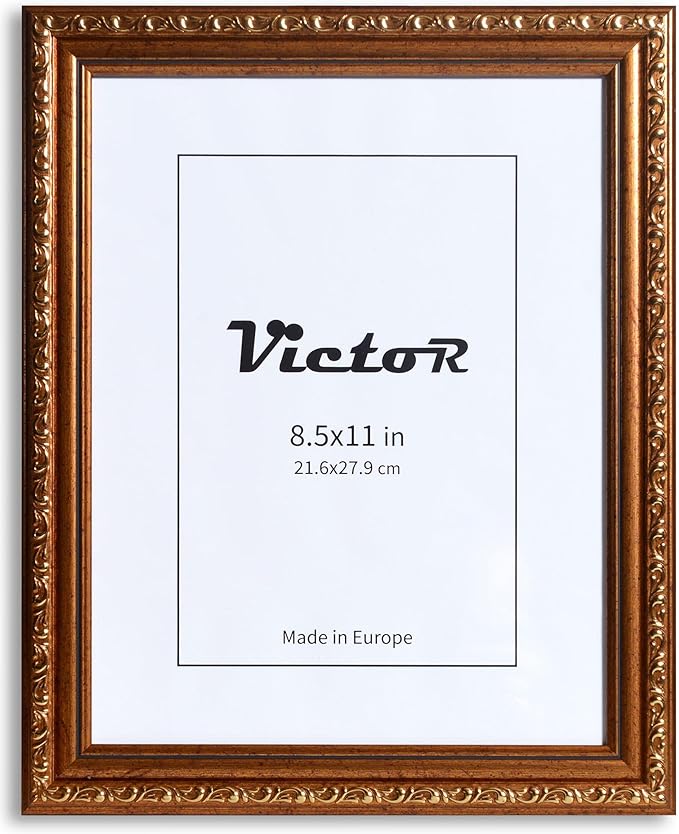 VictoR Picture Frame Chagall 8,5x11 Brown Gold - Vintage Picture Frames with Shutterproof Acrylic Glass - 8,5 x 11 Photo Frame - Brown Picture Frames - Antique - only for hanging