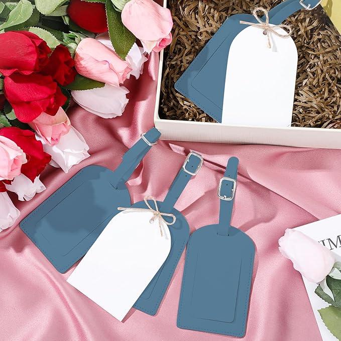 Amylove 48 Sets Leather Luggage Tags Bulk Wedding Favors Luggage Tags for Guests Bridal Gifts Wedding Bridal Shower Gift PU Leather with Name ID Card Tag for Guests