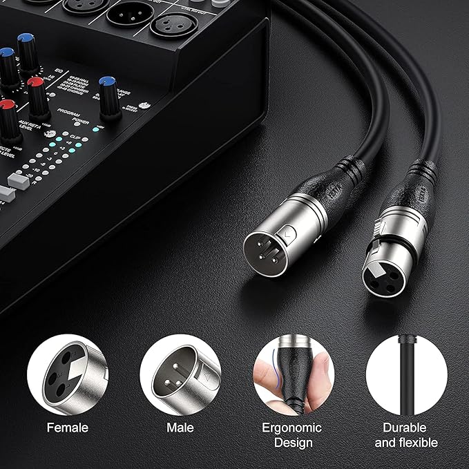 EBXYA XLR Cable 3ft 2 Packs - Premium Balanced Microphone Cable with 3-Pin XLR Male to Female Mic Speaker Cable, Black