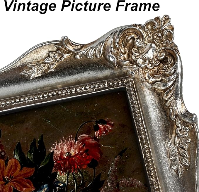 Vintage Picture Frame 8x10, Ornate Baroque Gothic Victorian Frames with Mat for 5x7 or 8x10 Photos, Tabletop or Wall Display, Antique Silver Home Decor Accent