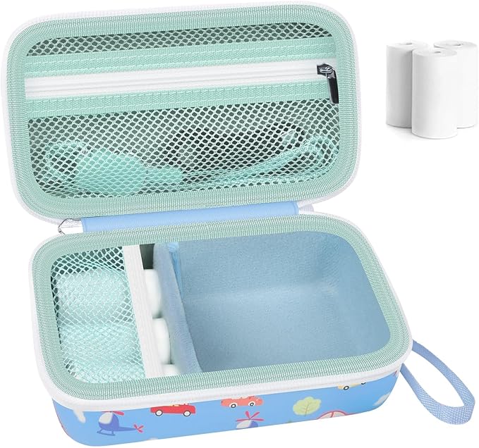 Case Compatible with DYLANTO for ESOXOFFORE for ETIKEZ for YTETCN for DUDUDRAGON Instant Print Camera, Kids Camera Storage for Accessories (Box Only) (Case and 3 Paper Rolls, Blue-Car)