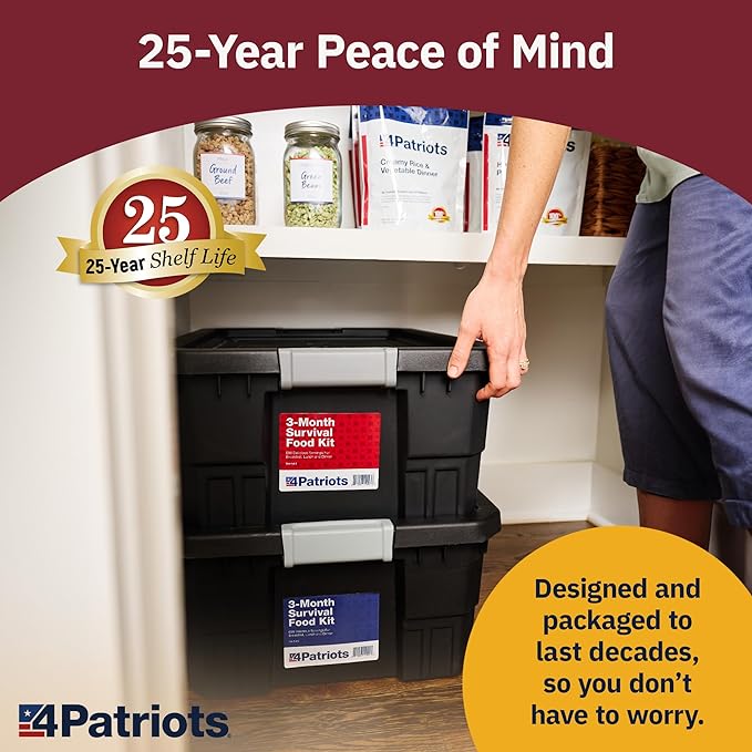 4Patriots 3-Month Survival Food Kit: Emergency Food Supply Designed to Last 25 Years, 688 Servings