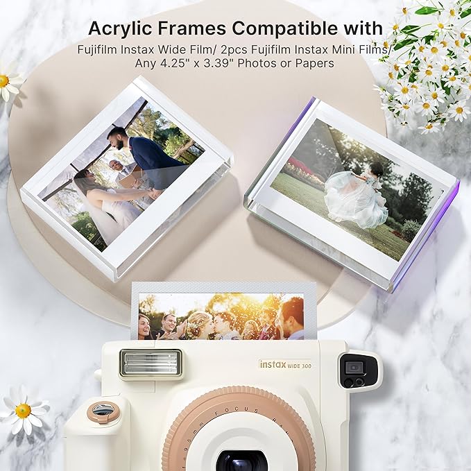 WINKINE Instax Frame, Acrylic Photo Frame for Wide Instax Film & 2 Mini Film 2x3, 108mm x86mm, Mini Polaroid Frame for Wide Format Cameras, 300, 210, 200 Printers