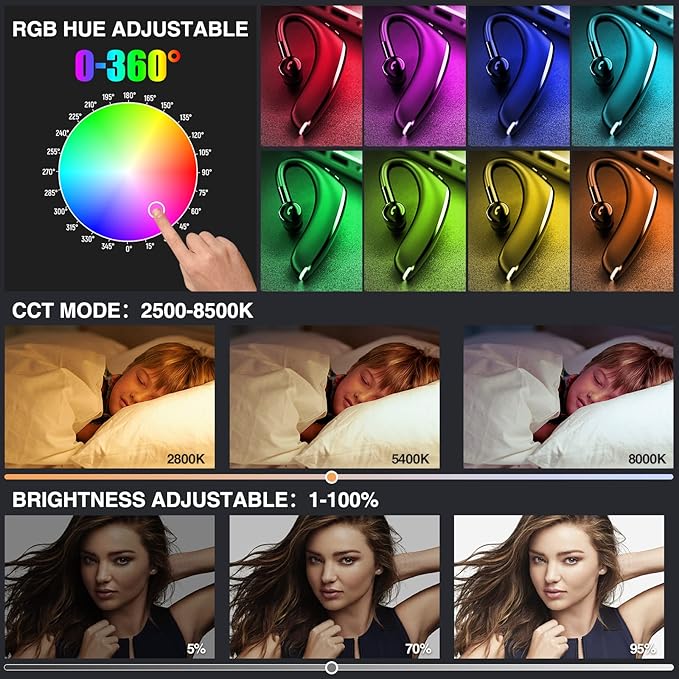 Portable RGB Handheld Light Wand LED Stick Tube Light Magnetic Photography Lighting with App Control Full Color Brightness Adjustable 10 Effects 2500k-8500K CRI 95+