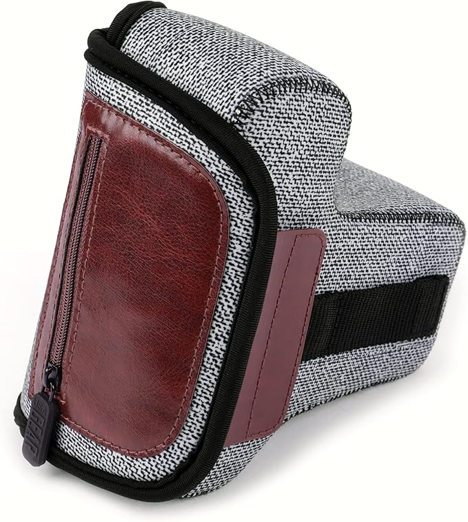 USA Gear Camera Sleeve (Medium) for Compact SLRs Compatible with Canon EOS R100 Nikon Z30 Sony ZV-E10, and more - Padded Neoprene DSLR Case with Zipper Accessory Pocket & Belt Loop (Gray Woven)