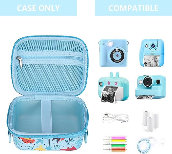 Leayjeen Kids Camera Case Compatible with ESOXOFFORE/Dylanto/GKTZ/HiMont/CAMCLID Kids Camera Instant Print for Christmas Gifts and Birthday Gifts for Kids 3-12 Years Old-Blue Dinosaur(Case Only)