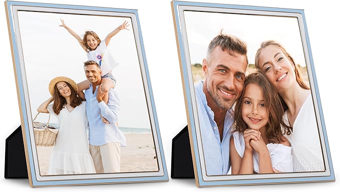 Sheffield Home Tabletop Picture Frame – Iron Enamel Decorative Display Frame for Home or Office, 5x7 Inch, White and Blue