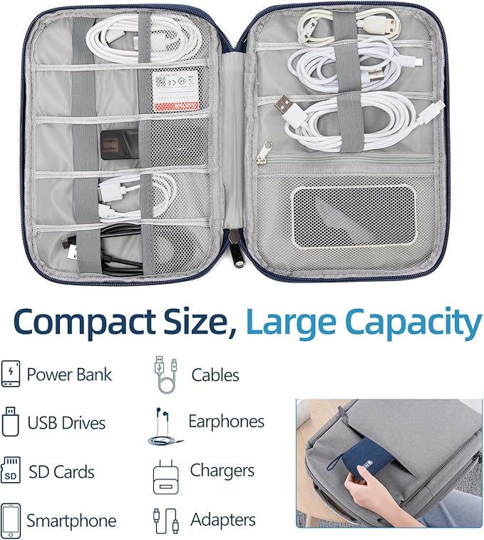 Electronics Organizer Travel Case,Travel Cable Organizer Pouch - Portable Storage Bag for Cord, Charger, Phone, Earphone, Electronic Accessories for Travel & Daily Use