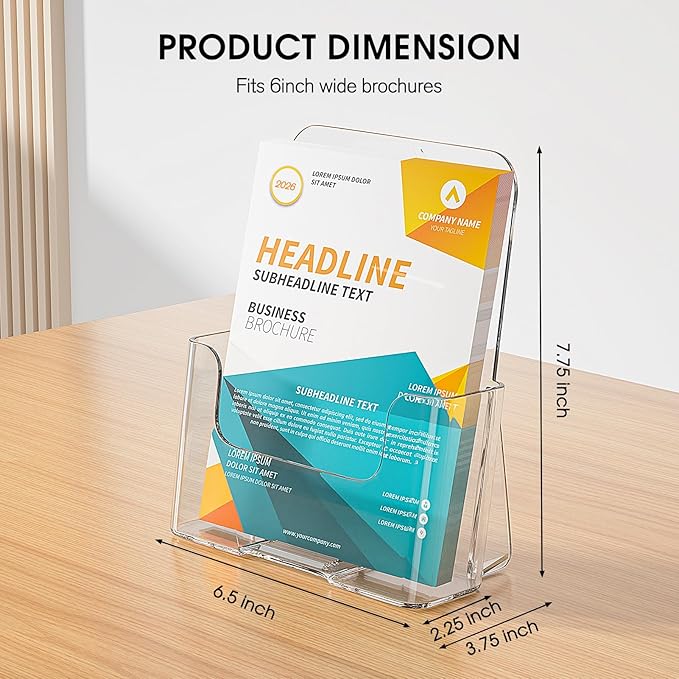 KTRIO Brochure Holder 6 x 9 inch, Acrylic Flyer Holders Stand Display, Clear Stands for Pamphlet, Literature, Magazine, Booklet, Menu, Desk & Wall Mount, 2 Pack