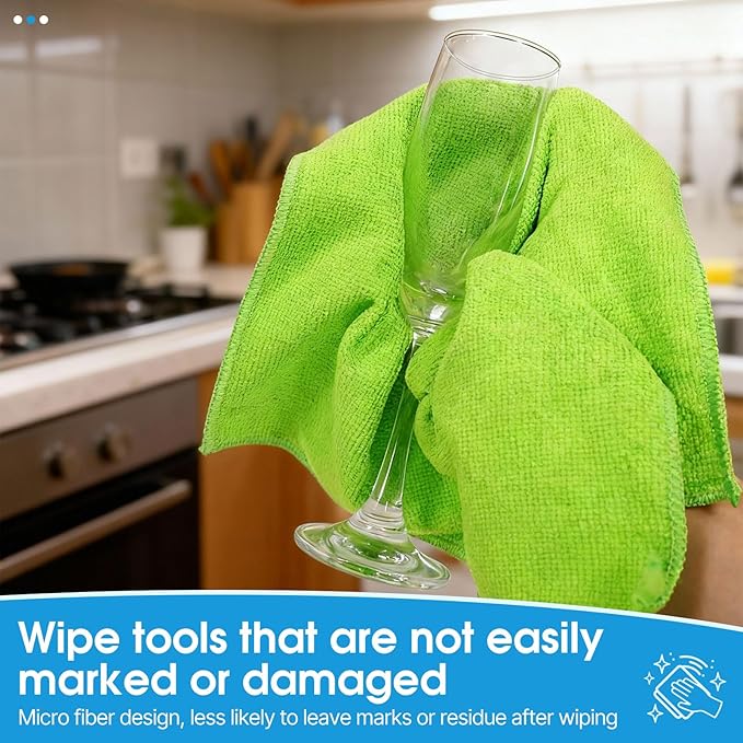 QYL Microfiber Cleaning Cloth,12 Pack Cleaning Rags, Cleaning Towels with 4 Color Assorted, 11.8"X11.8"(Green/Blue/Yellow/Pink)