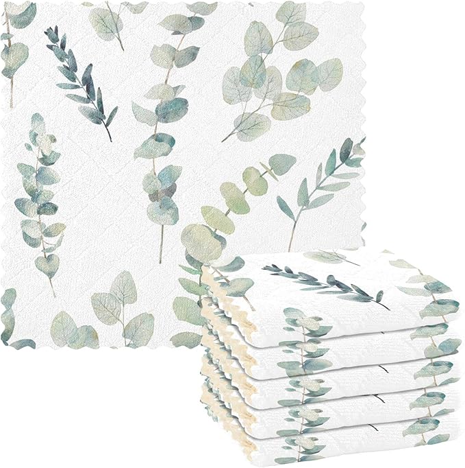 CaTaKu Eucalyptus Kitchen Dish Cloths for Washing Dishes Reusable Cleaning Cloth Dish Towels Microfiber Washcloths Dish Rags for Kitchen,6 Pack