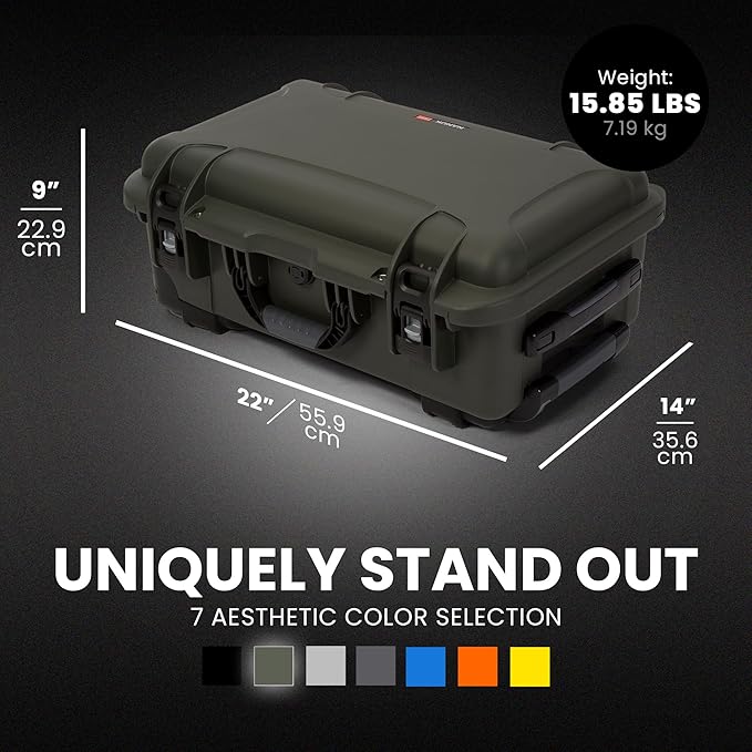 NANUK 935 Hard Case with Cubed Foam and Lid Organizer – Waterproof Protective Equipment Case with Wheels, 22” x 14” x 9” – Dustproof, Airline Carry-On Approved – Olive