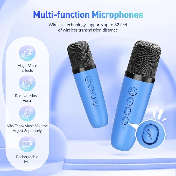 Mini Karaoke Machine for Kids Adults: Portable Bluetooth Karaoke Speaker with 2 Wireless Microphones, Karaoke Gifts for Girls Boys Ages 4-12+ Years Old Christmas Birthday Home Party(Navy Blue)