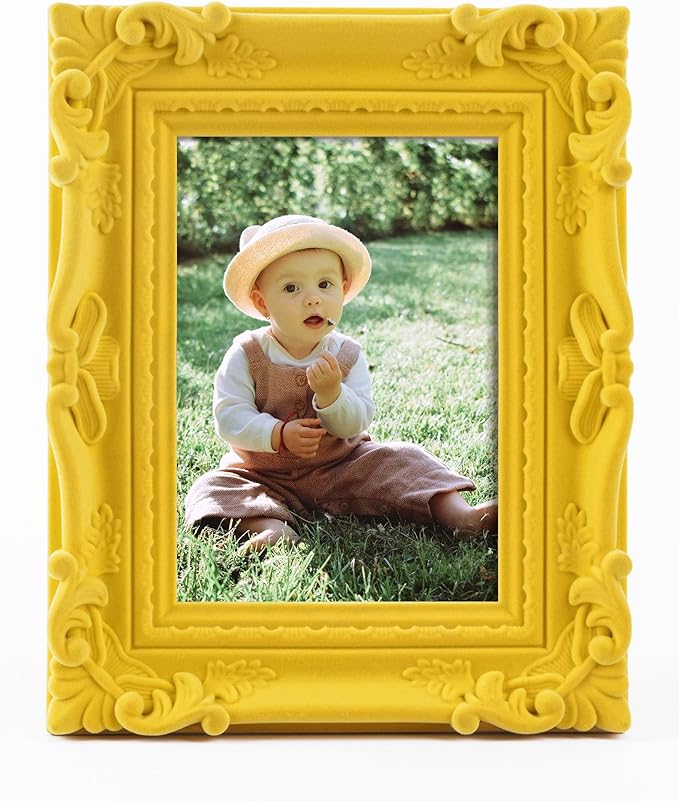 4x6 Yellow Picture Frame with Stand for Tabletop Wall Display, Modern Ornate Frame for Art Prints Family Portrait Landscape Paintings Posters, Cute Room Decor for Living Room Bedroom (Yellow)