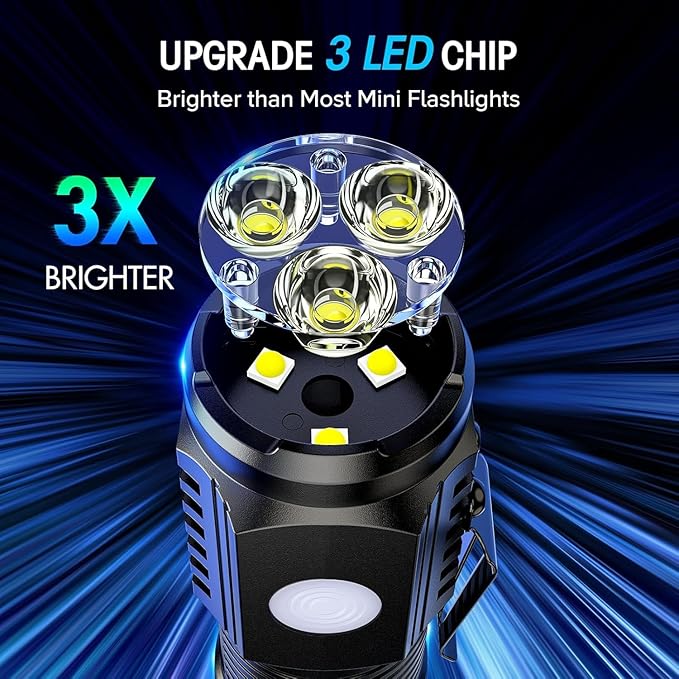 ABUNRO Rechargeable Flashlights 4 Pack, Mini Flashlight High Lumens 3 LED Emergency Handheld Flashlight, 5-Modes Mini Rechargeable Flashlight for Camping Biking Hiking Outdoor Home Emergency