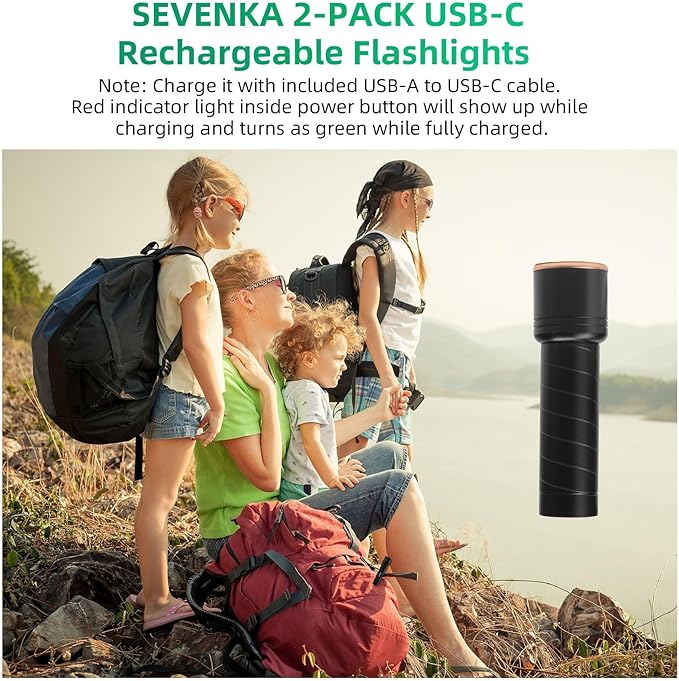 SEVENKA 2 Small Rechargeable Flashlights USB-C, 4.1in Zoomable LED Flashlight High Lumen, Compact, Powerful, Portable LED Torch, Pocket-Size Bright Tactical Flashlight for Emergency, Camping, Hiking
