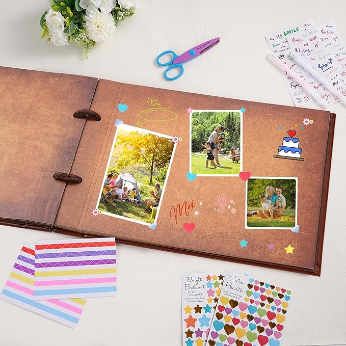 Adventure Book Scrapbook Photo Album 80 Pages Retro Leather Cover Memory Book with Luxury DIY Accessories Kit,Exquisite Box Gift Couples Weddings,Travelling,Christmas Day