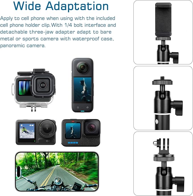 GEPULY 360° Underwater Selfie Stick with Tripod Stand for GoPro - Waterproof Stick Pole for Insta360 Hero 13 12 11 AKASO DJI OSMO Vlog Diving Handler Extended Monopod w Phone Holder&Hand Strap
