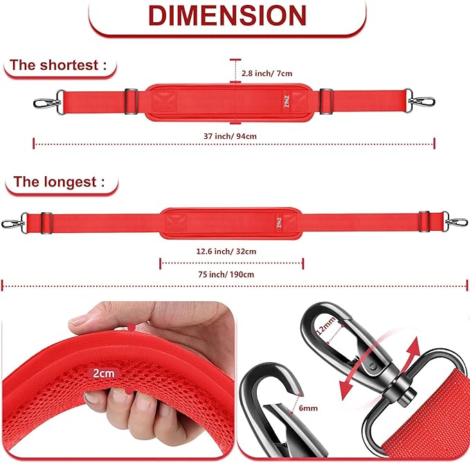 ZINZ 75" Shoulder Strap with Fixed Pad and Dual Balanced Buckles，Red