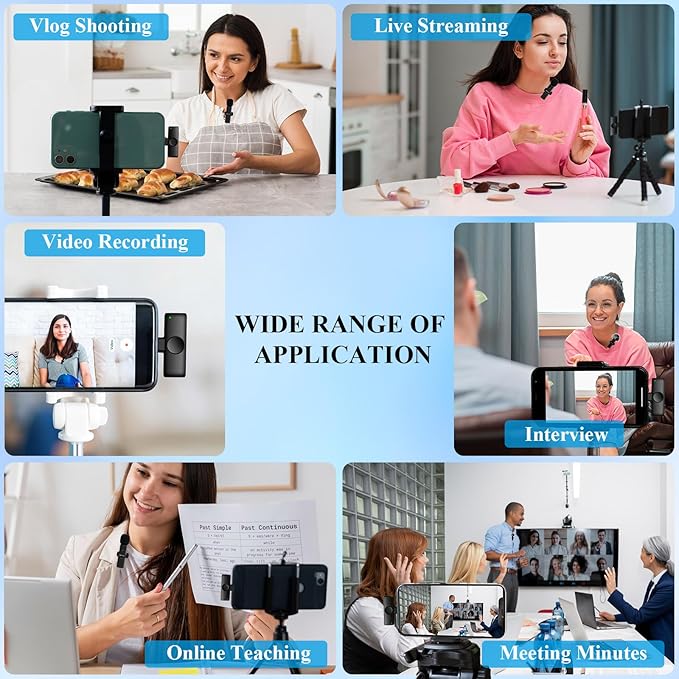Professional Wireless Microphone for iPhone, Android, 2pcs Type C Wireless Microphones with Crystal Clear Sound Quality, Mini Microphone Plug-Play for Interview Video Podcast Vlog YouTube Tiktok