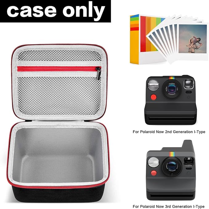 Portable Carrying Case Compatible with Polaroid Now 2nd/ for 3rd Generation I-Type Instant Camera/for Now/for Now+/ for OneStep 2 VF/for OneStep+ Instant Film with Mesh Pocket (Black)