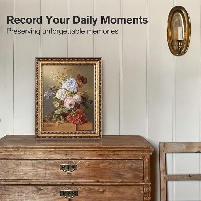 11x14 Gold Picture Frame, 2 Pack Ornate Vintage Picture Frames for Wall or Tabletop Display, 11 x 14 Photo Frame Gold with Real Glass, Display Poster 8x10 with Mat or 11x14 without Mat for Antique Déco