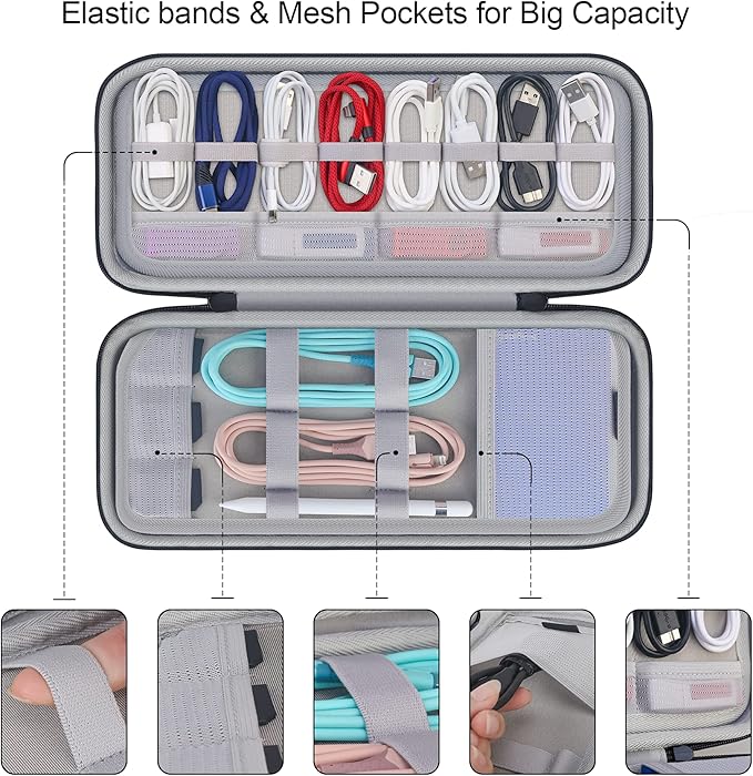 Hard Electronics Organizer, Universal Travel Cable Organizers, Large Electronic Accessories Storage Case Bag for Laptop Adapter, Cord, Charger, Plug, Hard Drive, Earphone, USB Hub, Black