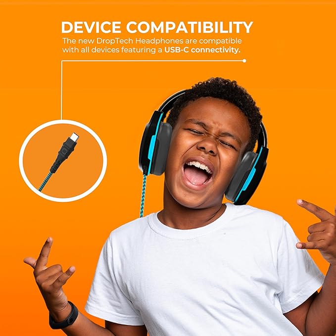 Gumdrop DropTech On-Ear Wired Headphones No Mic | USB C - Long Tangle Free Chew-Proof Cord - Rugged Reliable Drop Tested and Comfortable for Kids K-12 Students Classroom and School Use