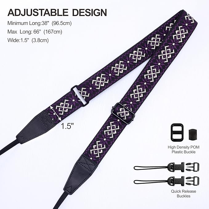 Padwa Lifestyle Adjustable Camera Strap - 1.5" Top Layer Cowhide Head Camera Straps for Photographers, Cotton Adjustable Neck Shoulder & Crossbody Strap Quick Release for All Cameras and Binoculars
