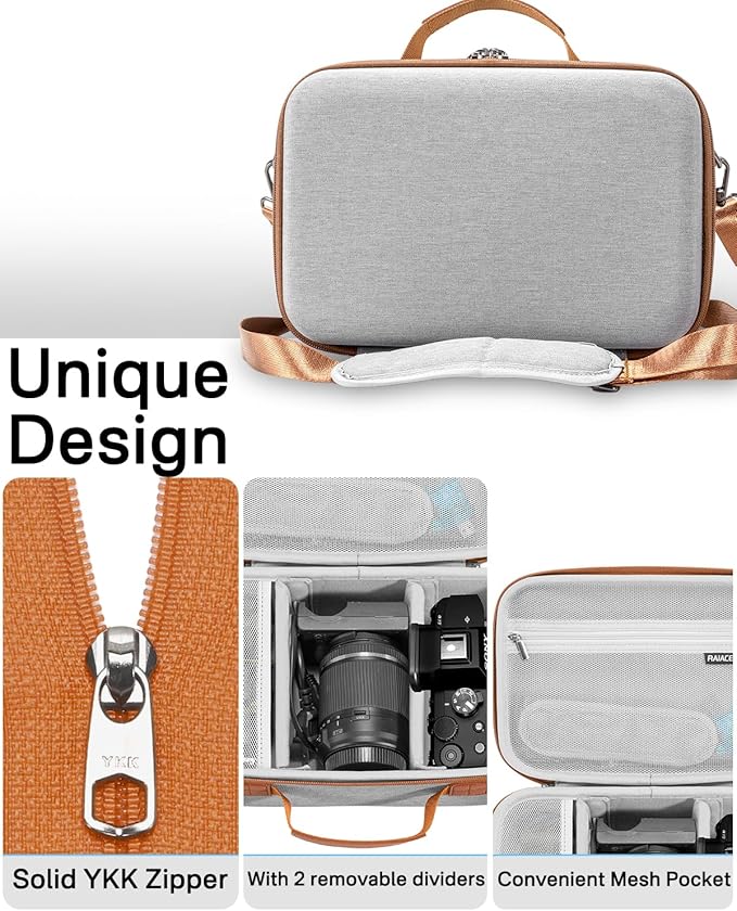 RAIACE Hard Case Compatible with Sony Alpha 7 II III IV/7R V Camera, for Nikon, for Canon, for Pentax and More. Large Capacity With Mesh Pocket for Lens, Charger, Cables, Cards and Accessories.-Gray
