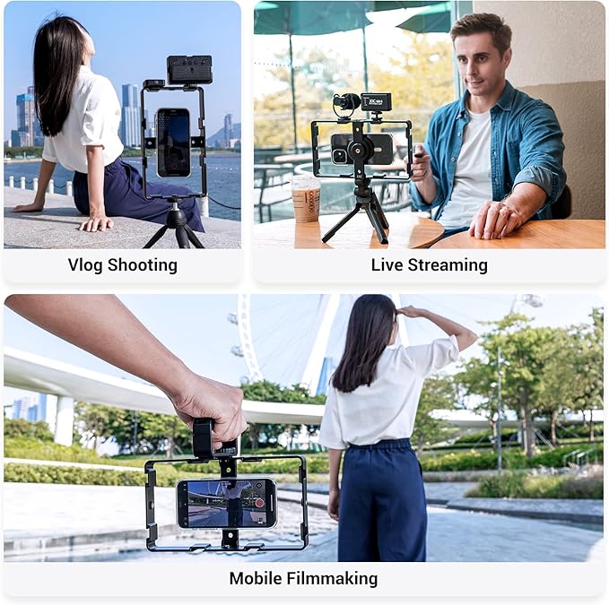 [Wireless Remote] Magnetic Smartphone Video Cage Rig for iPhone 16 15 14 13 12 Pro Max Mini & Magsafe Case,Universal Cell Phone Stabilizer Rig with 6 Cold Shoe Mounts,Phone Cage Rig for Filming