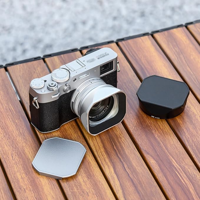 JJC LH-X100 Metal Square Lens Hood with AR-X100 49mm Adapter Ring for Fuji Fujifilm X100VI X100V X100F Cameras, LH-X100 Lens Hood with Filter Adapter Ring, Allows to Attach 49mm UV/ND/CPL Filter