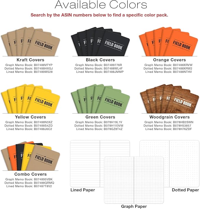 Elan Publishing Company Field Notebook/Pocket Journal - 3.5"x5.5" - Wood Pattern - Dot Graph Memo Book - Pack of 5