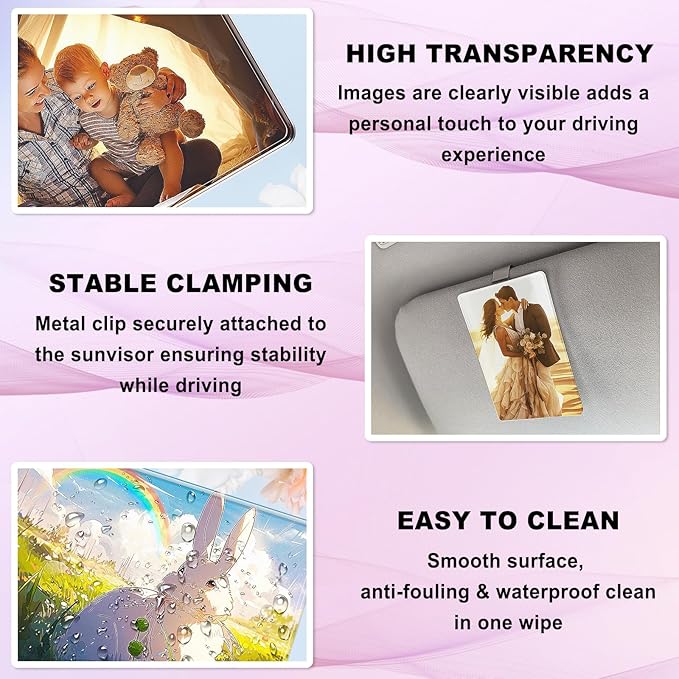 HYHOSHI 10 Pack Car Visor Photo Clip for Sublimation Blanks, Acrylic Sublimation Car Picture Photo Frame Blank with Clips for Easy Display, Suitable for Adding Family or Personal Photos