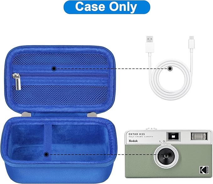 Canboc Carrying Case for KODAK EKTAR H35/ H35N/ KODAK Snapic A1 Film Camera, H35/ Snapic A1 Film Camera Bag, Zipper Mesh Pocket fits Film, Batteries, USB Cable, Blue (Case Only)