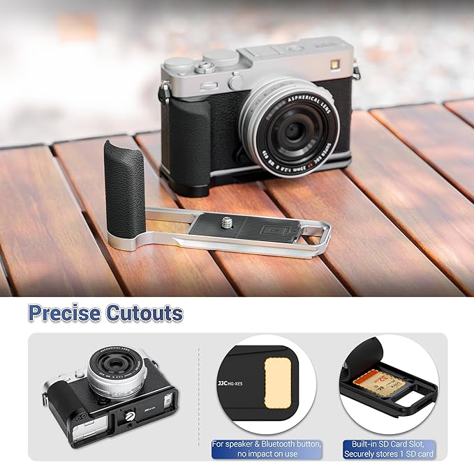 X-E5 L-Shape Hand Grip with Shutter Button for Fuji Fujifilm XE5 XE-5 Handgrip Handle Compatible with Peak Design Capture Camera Clip, Built-in SD Card Slot & Arca Quick Release Design -Silver(NO SD)
